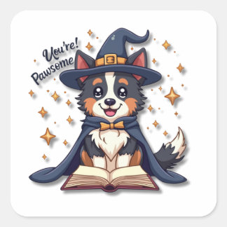 Adesivo Quadrado Assistente do Kawaii Border Collie