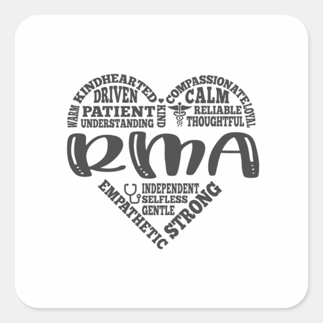 Adesivo Quadrado Assistente médico registrado, rma (Frente)