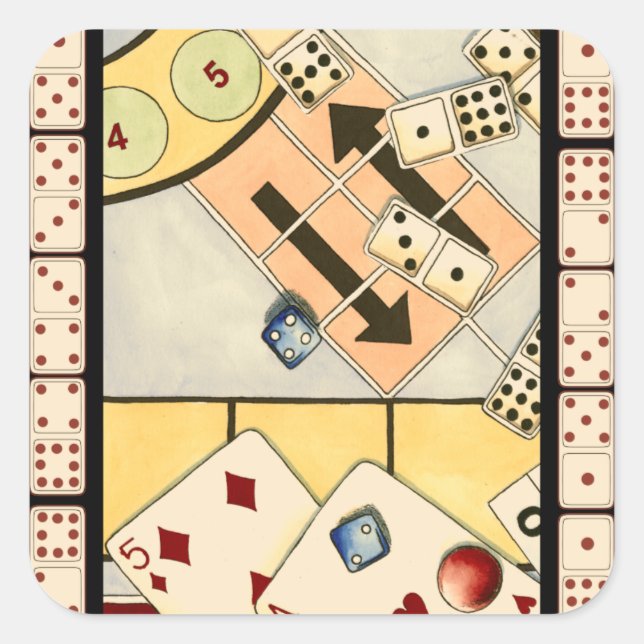 Adesivo Quadrado Assórdio Embrulhado de Jogos de Oportunidade (Frente)