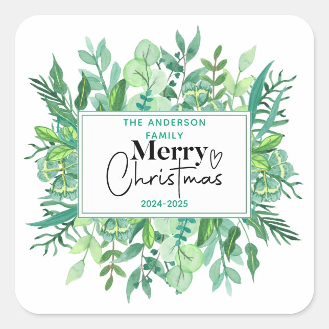 Adesivo Quadrado Assunto: Grama Verde de Aquarela - Festa de Natal  (Frente)