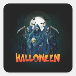 Adesivo Quadrado Assustador Esqueleto Noturno Halloween, Meu Humor 