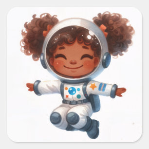 Adesivo Quadrado Astronauta Afro-Americana com Alfa Puff