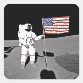 Adesivo Quadrado Astronauta Alan Shepard, bandeira americana na Lua