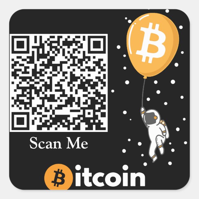 Adesivo Quadrado Astronauta Bitmoeda à Lua - Código Qr Btc Crypto (Frente)