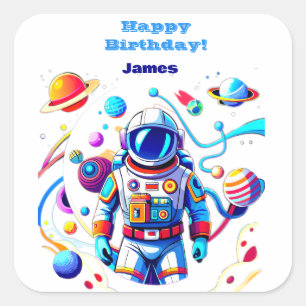 Adesivo Quadrado Astronauta Colorida e Univers em Cores Negros