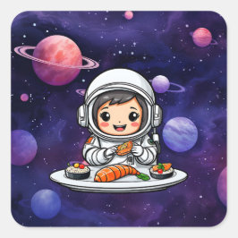Adesivo Quadrado Astronauta comendo Sushi