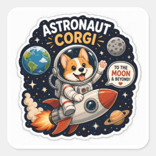 Adesivo Quadrado Astronauta Corgi – Para a Lua & Além!