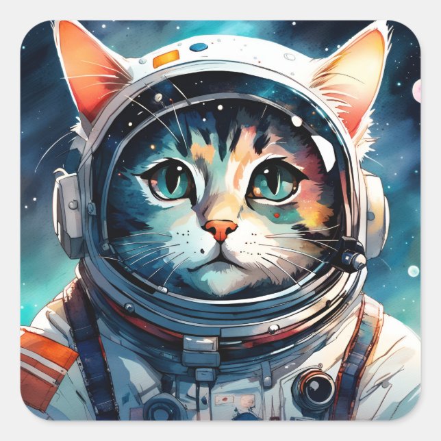 Adesivo Quadrado Astronauta de gato fantástico (Frente)