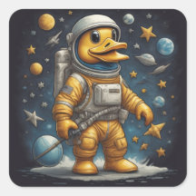 Astronauta de Pato Gato no espaço com planetas, en