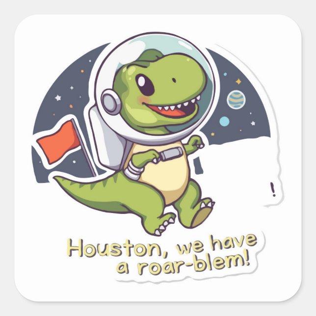 Adesivo Quadrado Astronauta Dinossauro Sticker | Arma Espacial Pré- (Frente)