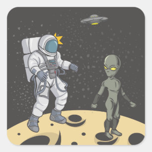 Adesivo Quadrado Astronauta e alienígena
