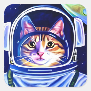Adesivo Quadrado Astronauta Gato no Espaço