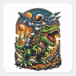 Adesivo Quadrado Astronauta Montando um T-Rex – Dinosaur Espacial É