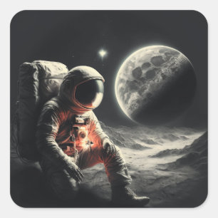 Adesivo Quadrado Astronauta na paisagem espacial