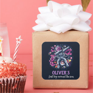 Adesivo Quadrado Astronauta num foguete espacial com estrelas e pla