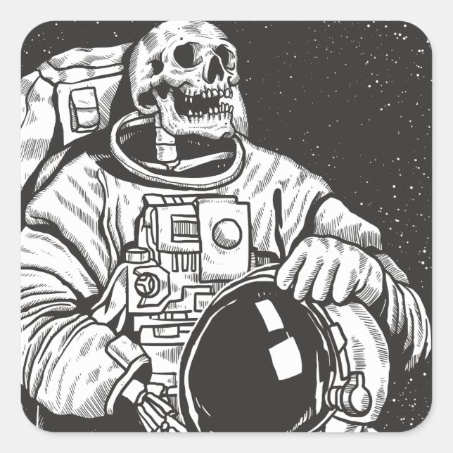 Adesivo Quadrado Astronauta Skeleton Spooky Skull (Frente)