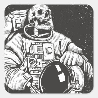 Adesivo Quadrado Astronauta Skeleton Spooky Skull