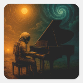 Adesivo Quadrado Astronauta Tocando Piano na Realidade Dividida - S
