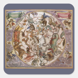 Adesivo Quadrado Astronomia Vintage, Constelações do Céu do Sul