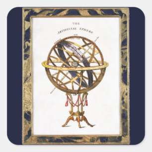 Adesivo Quadrado Astronomia Vintage, Esfera Artificial ou Armilar