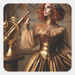 Adesivo Quadrado Astrônomo Dourado Vitoriano Steampunk