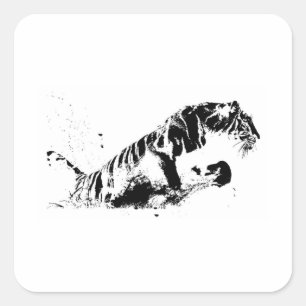 Adesivo Quadrado Atacando Tigre