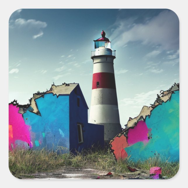 Adesivo Quadrado Ataque Colorido de Praia Abandonado (Frente)