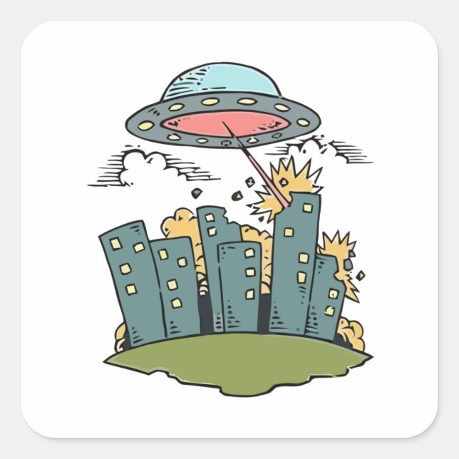 Adesivo Quadrado Ataque de alienígena (Frente)