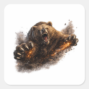 Adesivo Quadrado Ataque Feroz de Urso – Design de Animal de Poder