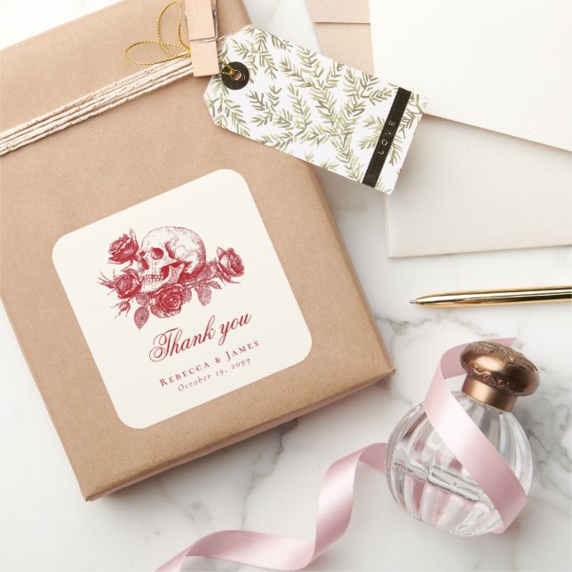 Adesivo Quadrado Até à morte, Rosas de crânio gótico (Presentear)