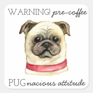 Adesivo Quadrado Atitude Pugnazista Pré-Café com Pug