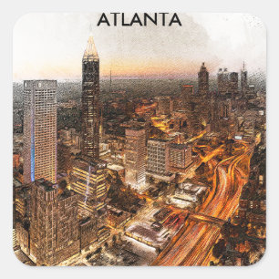Adesivo Quadrado Atlanta Georgia Skyline Panorama View