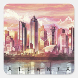 Adesivo Quadrado Atlanta Moderna Geórgia Estilizada Aquarela