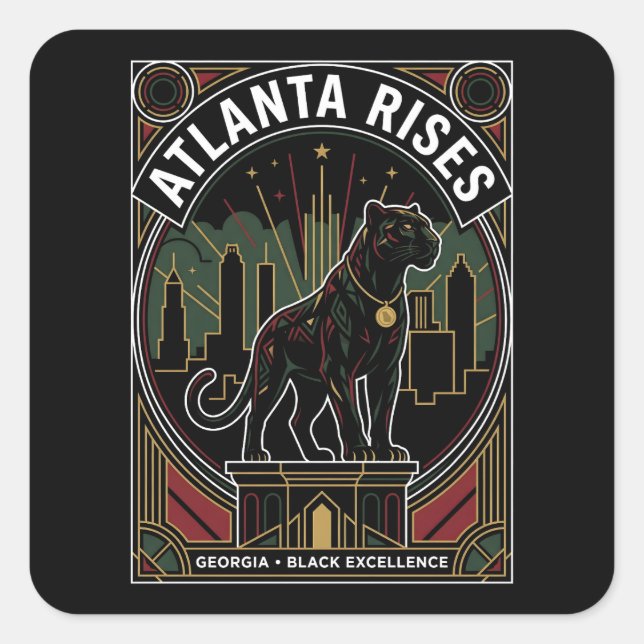Adesivo Quadrado Atlanta Rises Black Panther Black Excellence Art (Frente)