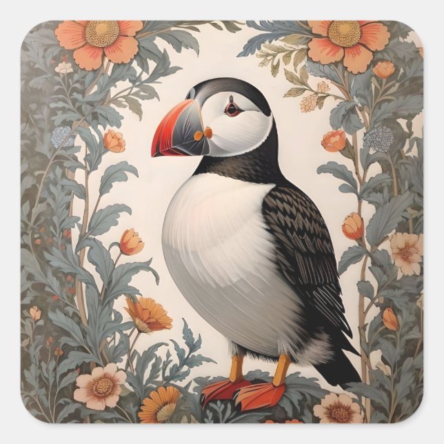 Adesivo Quadrado Atlantic Puffin William Morris Inspirou Floral (Frente)