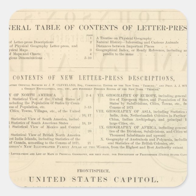 Adesivo Quadrado Atlas ilustrado novo da família de Johnson do (Frente)