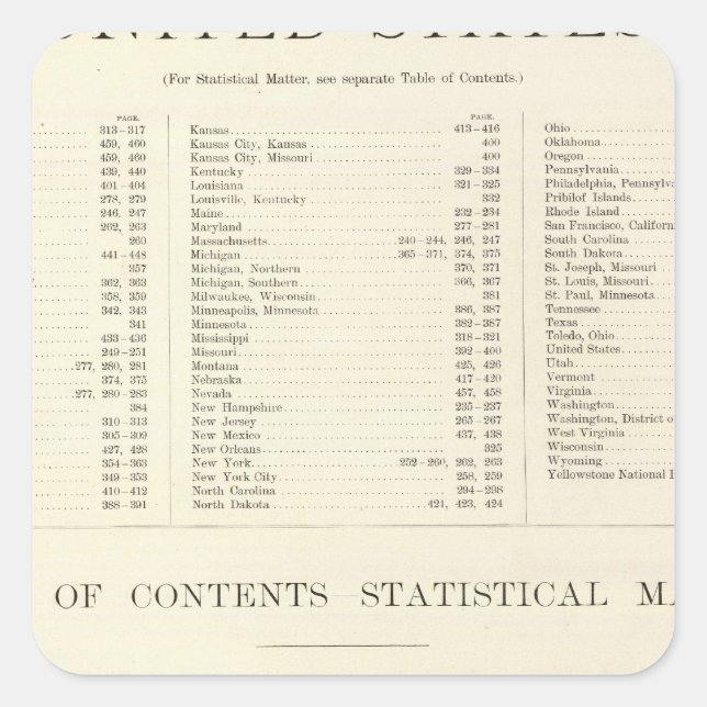 Adesivo Quadrado Atlas indexado do mundo dos Estados Unidos (Frente)
