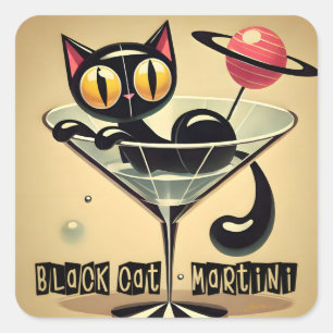 Adesivo Quadrado Atomic Futuristic Space Age Black Cat Martini