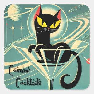 Adesivo Quadrado Atomic Futuristic Space Age Black Cat Martini