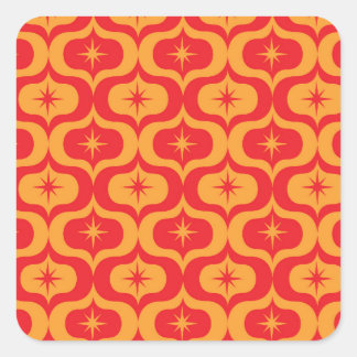 Adesivo Quadrado Atomic Starbursts on Red and Orange Ogee Pattern 