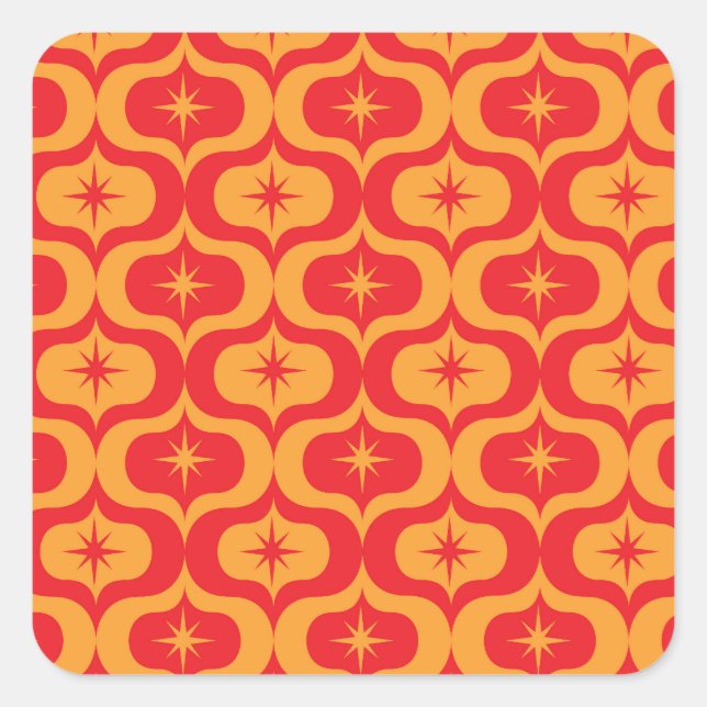 Adesivo Quadrado Atomic Starbursts on Red and Orange Ogee Pattern  (Frente)
