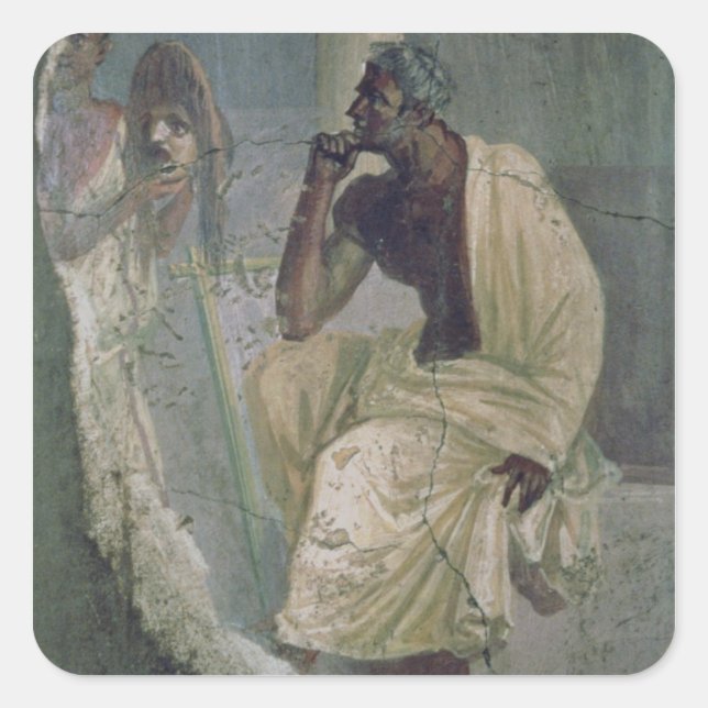 Adesivo Quadrado Ator e Máscara, da Casa do Poeta Trágico, (Frente)