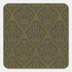 Adesivo Quadrado Audsley Ouro Antigo Lírio Coroa Verde Damask Arte
