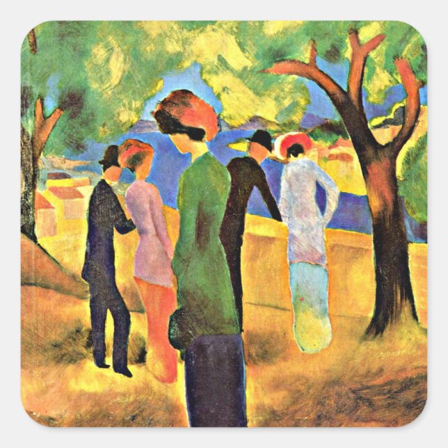Adesivo Quadrado August Macke art: Mulher numa Jaqueta Verde, (Frente)
