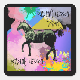 Adesivo Quadrado aula de equitação hoje