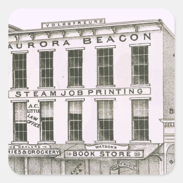 Adesivo Quadrado Aurora Illinois Aurora Beacon News 1871 Stone Lith (Frente)