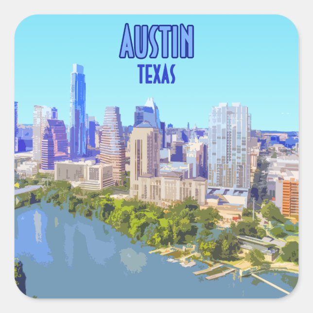 Adesivo Quadrado Austin Centro Texas Vintage (Frente)