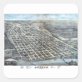 Adesivo Quadrado Austin, Texas Antique Aerial City Map de 1873
