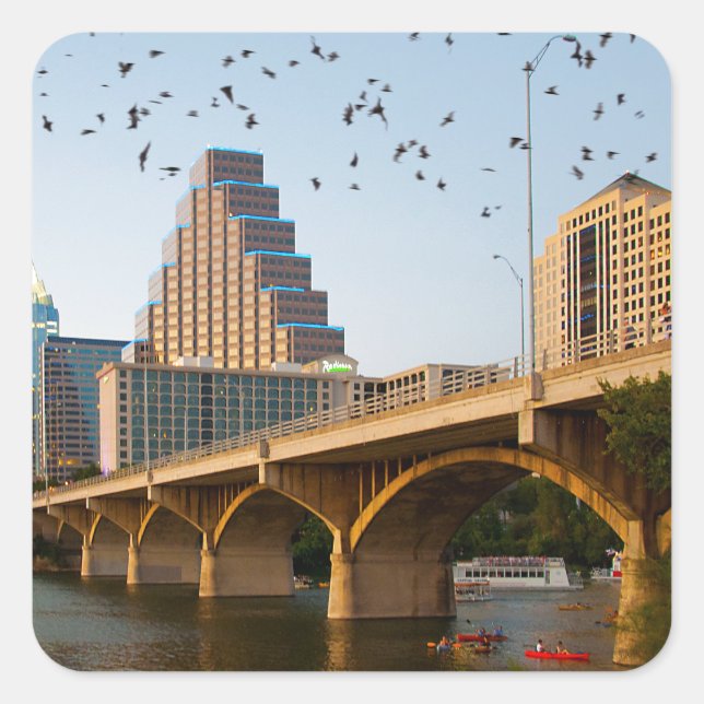 Adesivo Quadrado Austin, Texas com Bats (Frente)