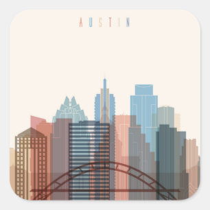 Adesivo Quadrado Austin, Texas   Linha Skyline Cidade